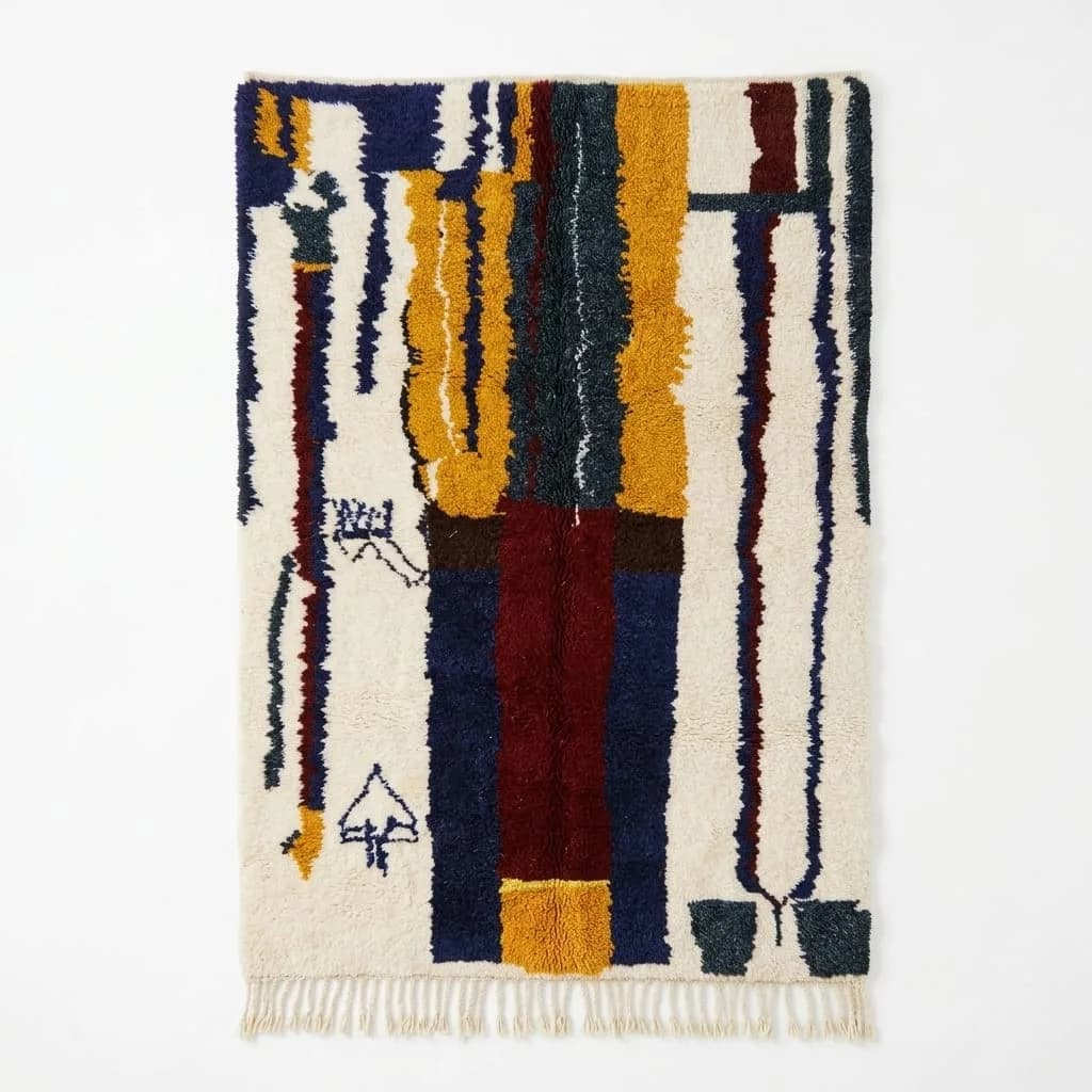 Abstract Wool Rug, Navy & Mustard — view 3 of 5