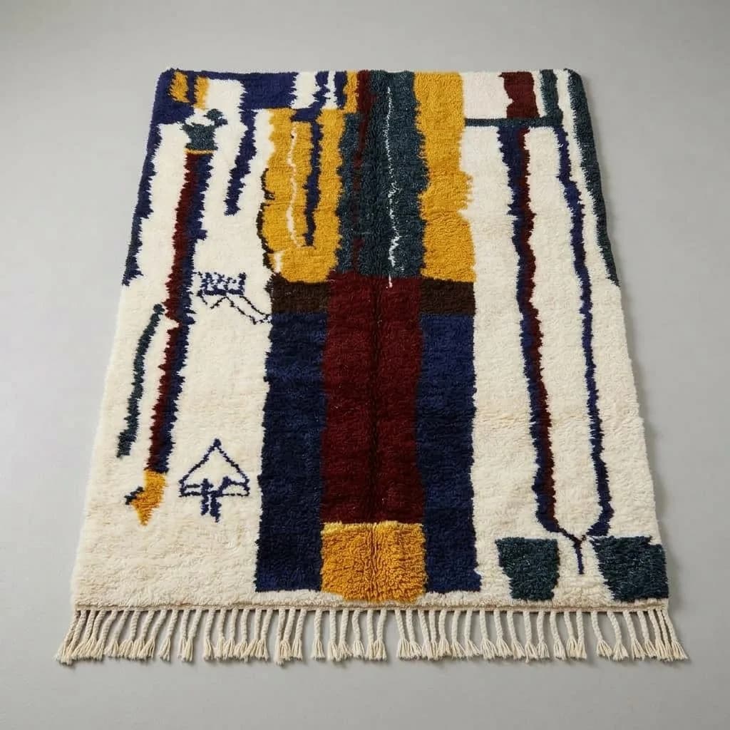 Abstract Wool Rug, Navy & Mustard — view 4 of 5