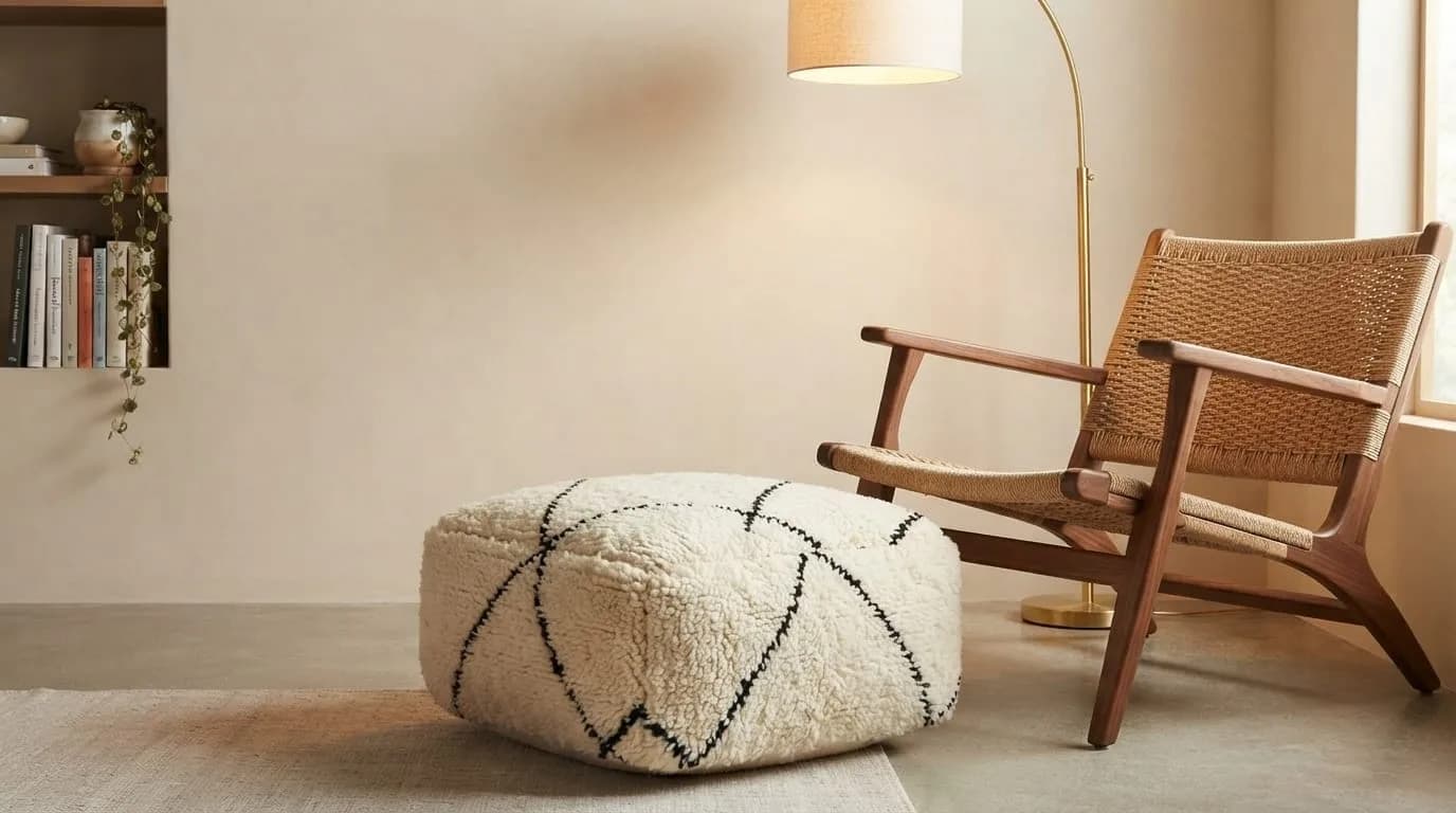 Beni Ourain Pouf, Geometric — view 1 of 6