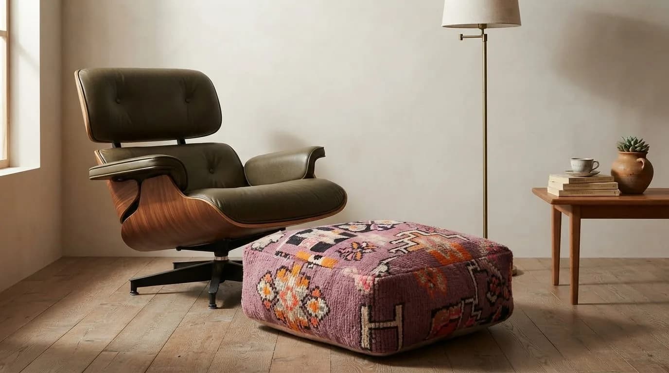 Boujaad Kilim Pouf, Rose — view 2 of 4