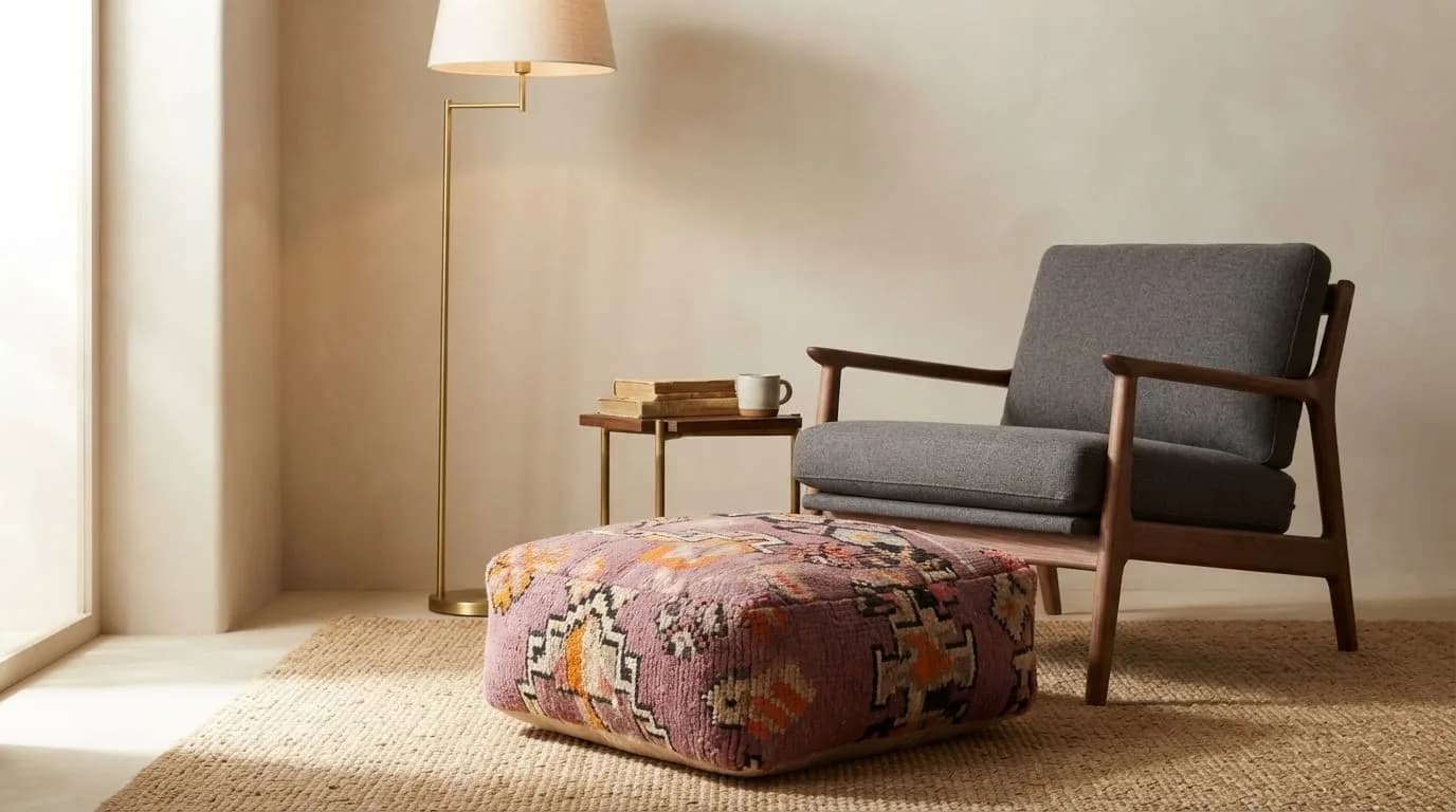 Boujaad Kilim Pouf, Rose — view 4 of 4
