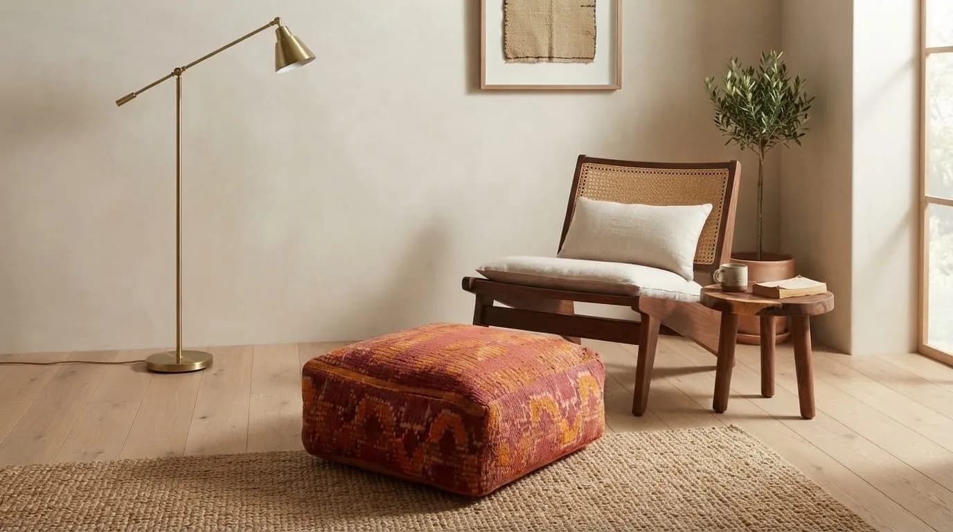 Boujaad Kilim Pouf, Terracotta — view 3 of 6