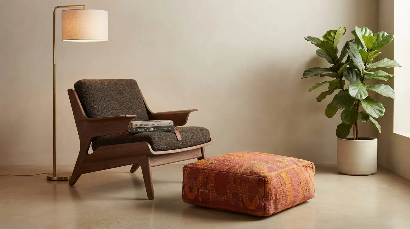 Boujaad Kilim Pouf, Terracotta — view 4 of 6