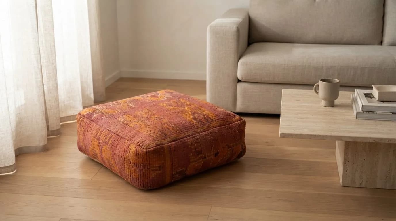 Boujaad Kilim Pouf, Terracotta — view 6 of 6