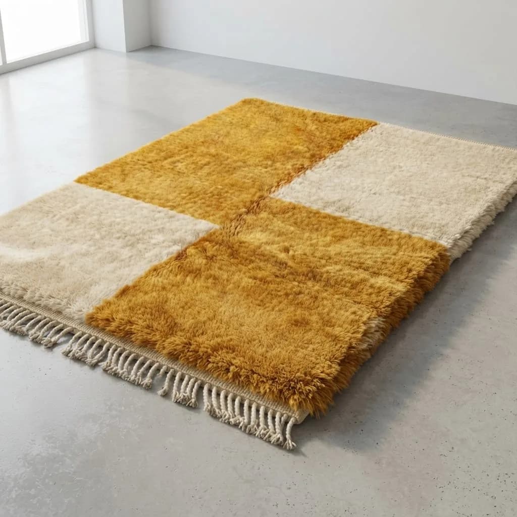 Checkerboard Wool Rug, Mustard