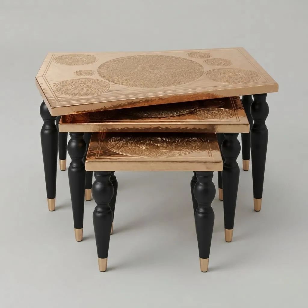 Engraved Brass Nesting Tables — view 4 of 8