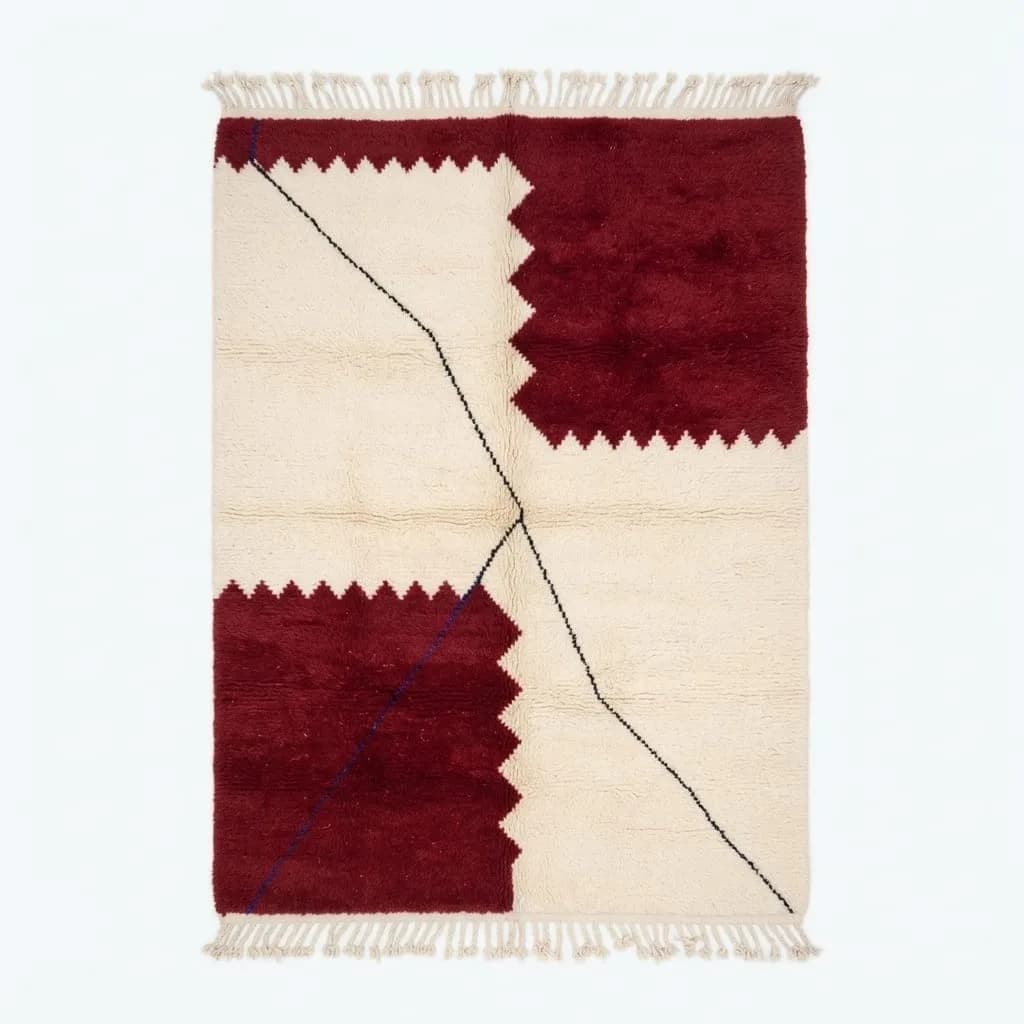 Geometric Wool Rug, Burgundy — view 2 of 3