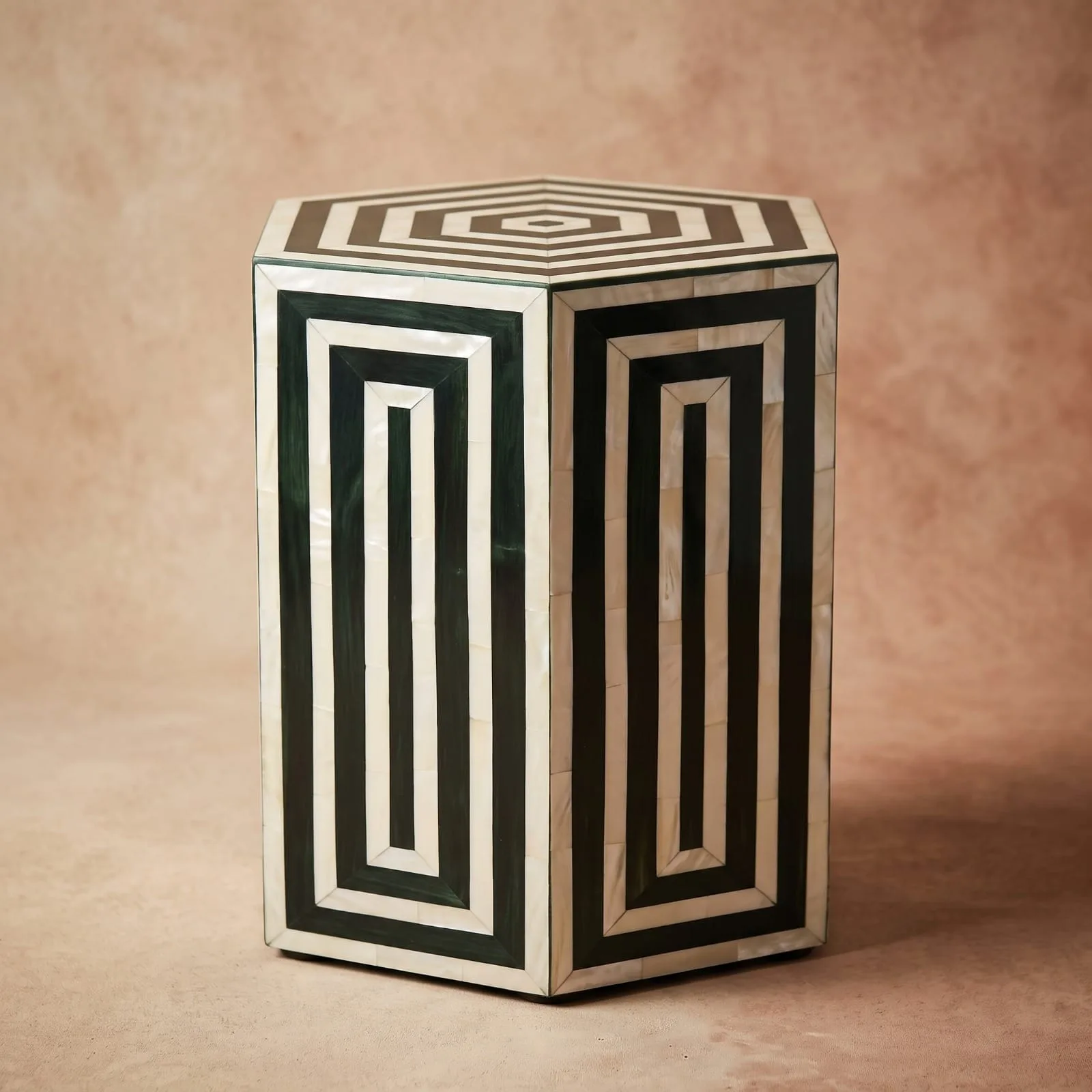 Hexagon Inlay Side Table, Green