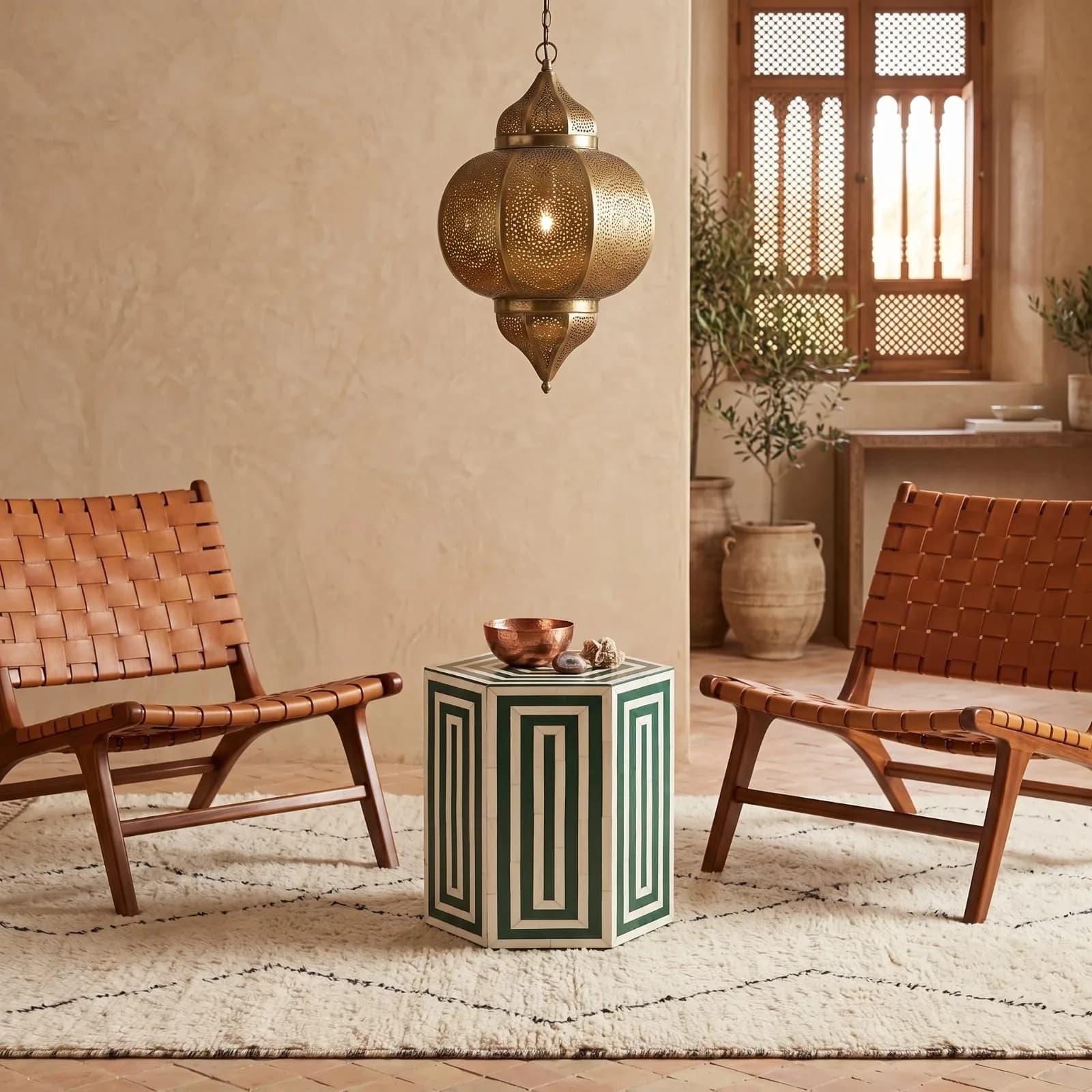 Hexagon Inlay Side Table, Green — view 3 of 7