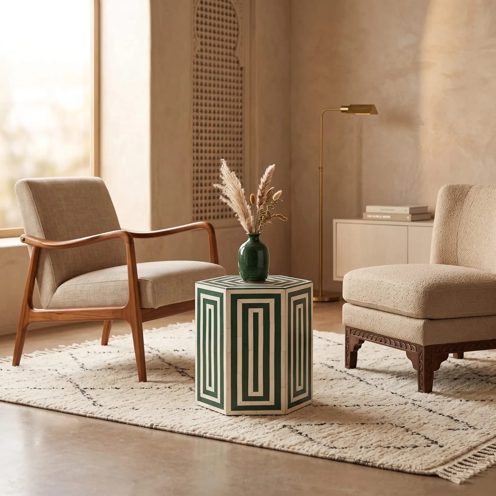 Hexagon Inlay Side Table, Green — view 5 of 7