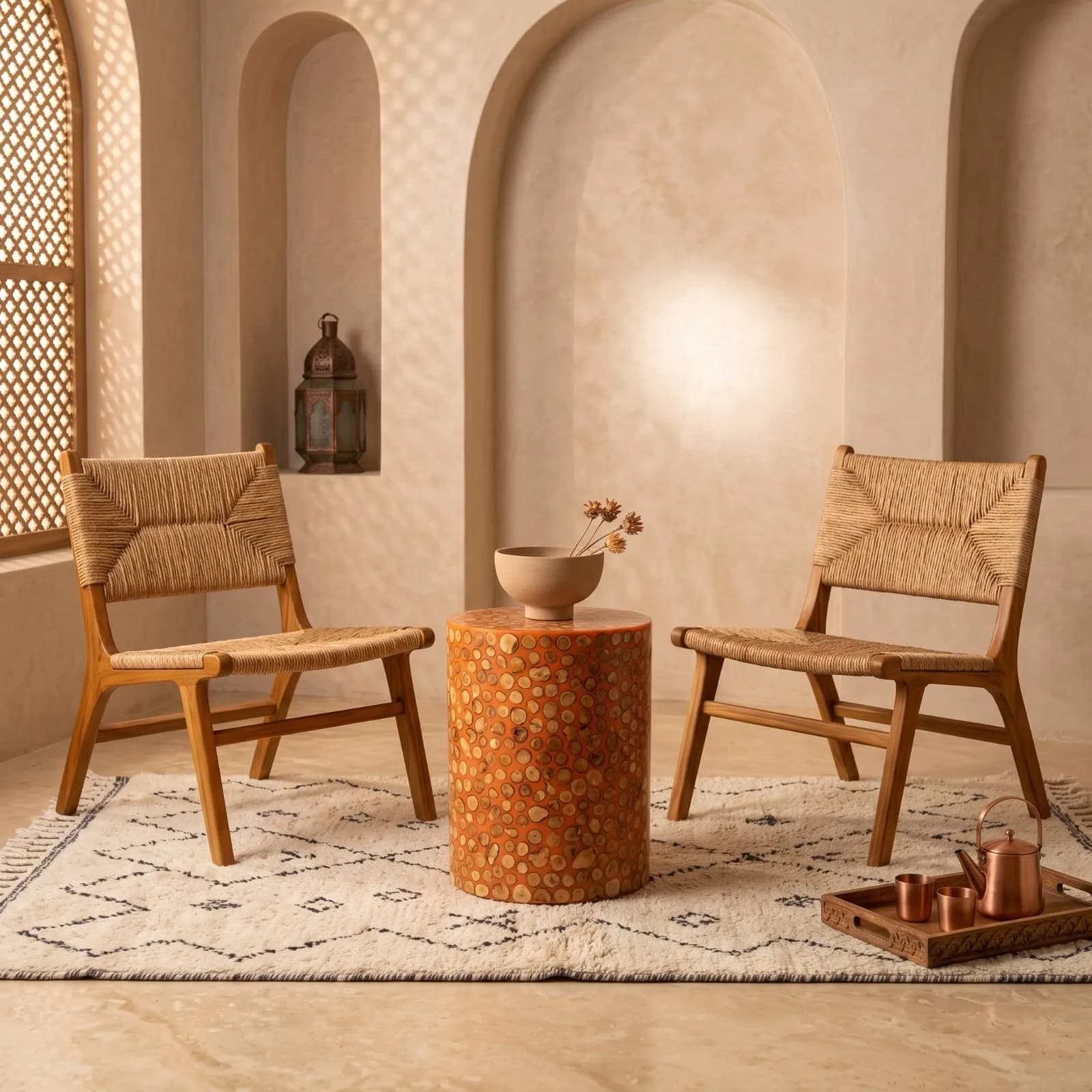 Log Mosaic Side Table, Terracotta — view 2 of 6