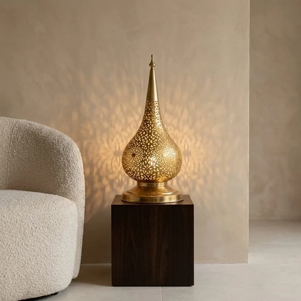 Pierced Brass Teardrop Lamp — view 1 of 15