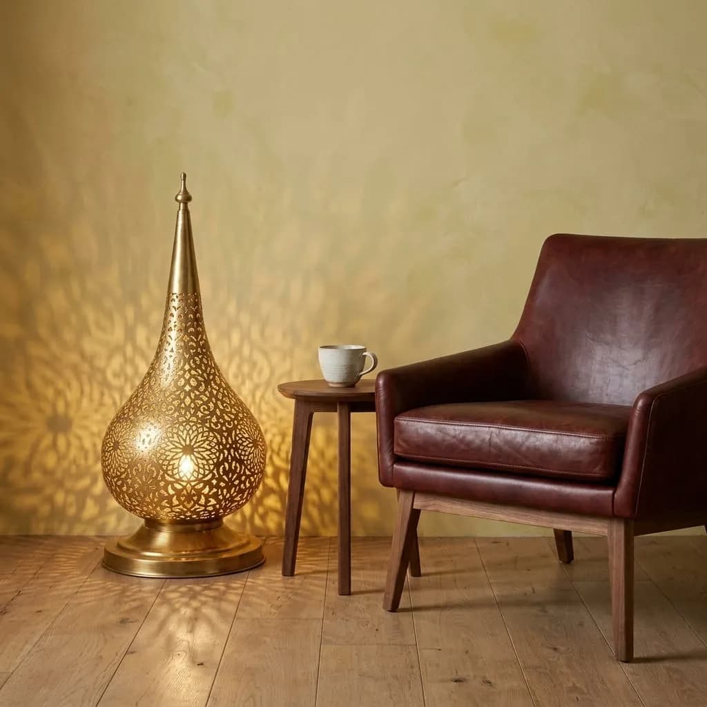 Pierced Brass Teardrop Lamp — view 2 of 15