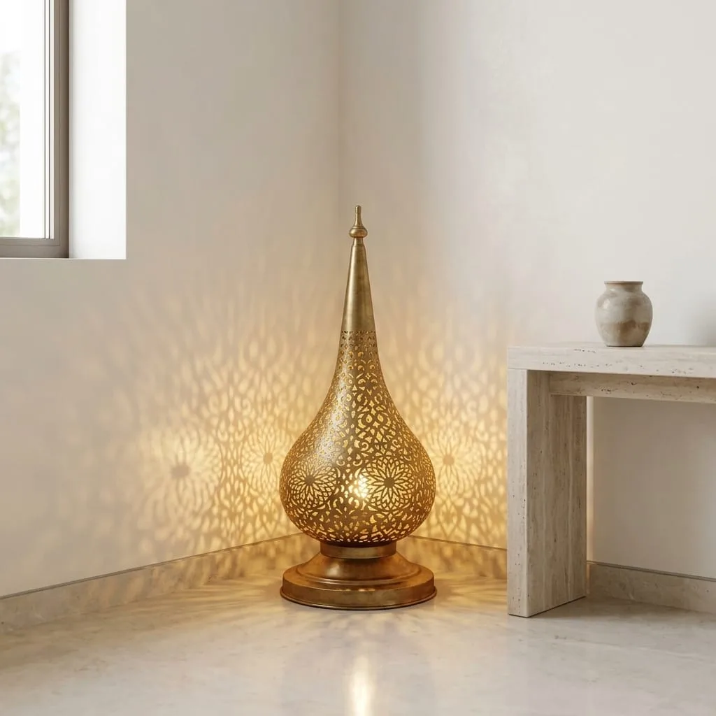 Pierced Brass Teardrop Lamp — view 5 of 15