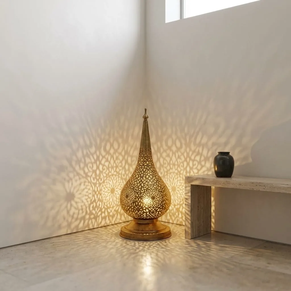Pierced Brass Teardrop Lamp — view 6 of 15