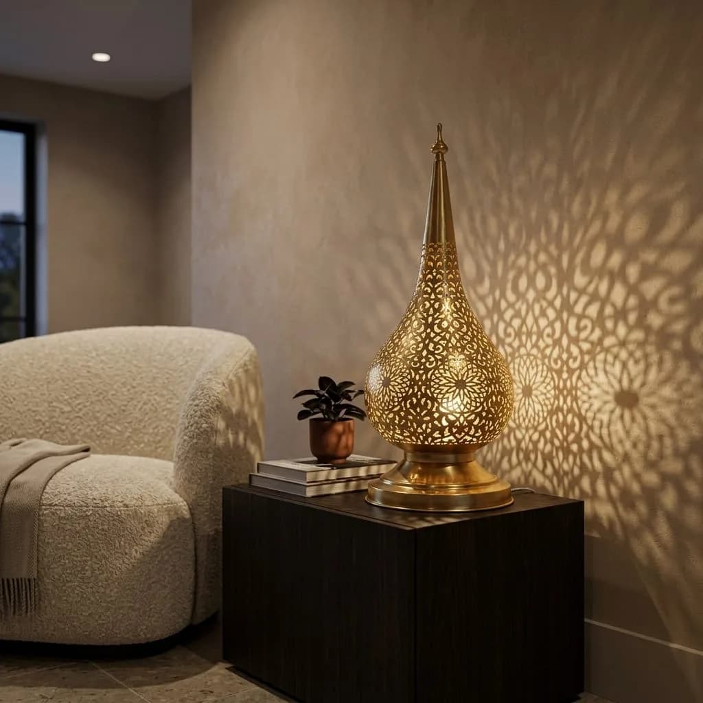 Pierced Brass Teardrop Lamp — view 7 of 15