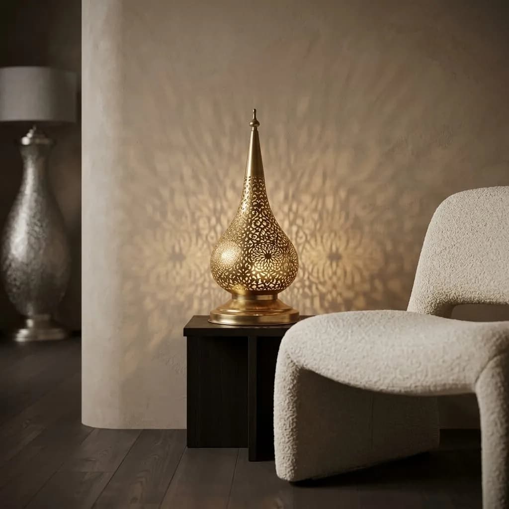 Pierced Brass Teardrop Lamp — view 8 of 15
