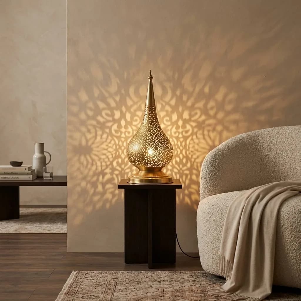 Pierced Brass Teardrop Lamp — view 9 of 15