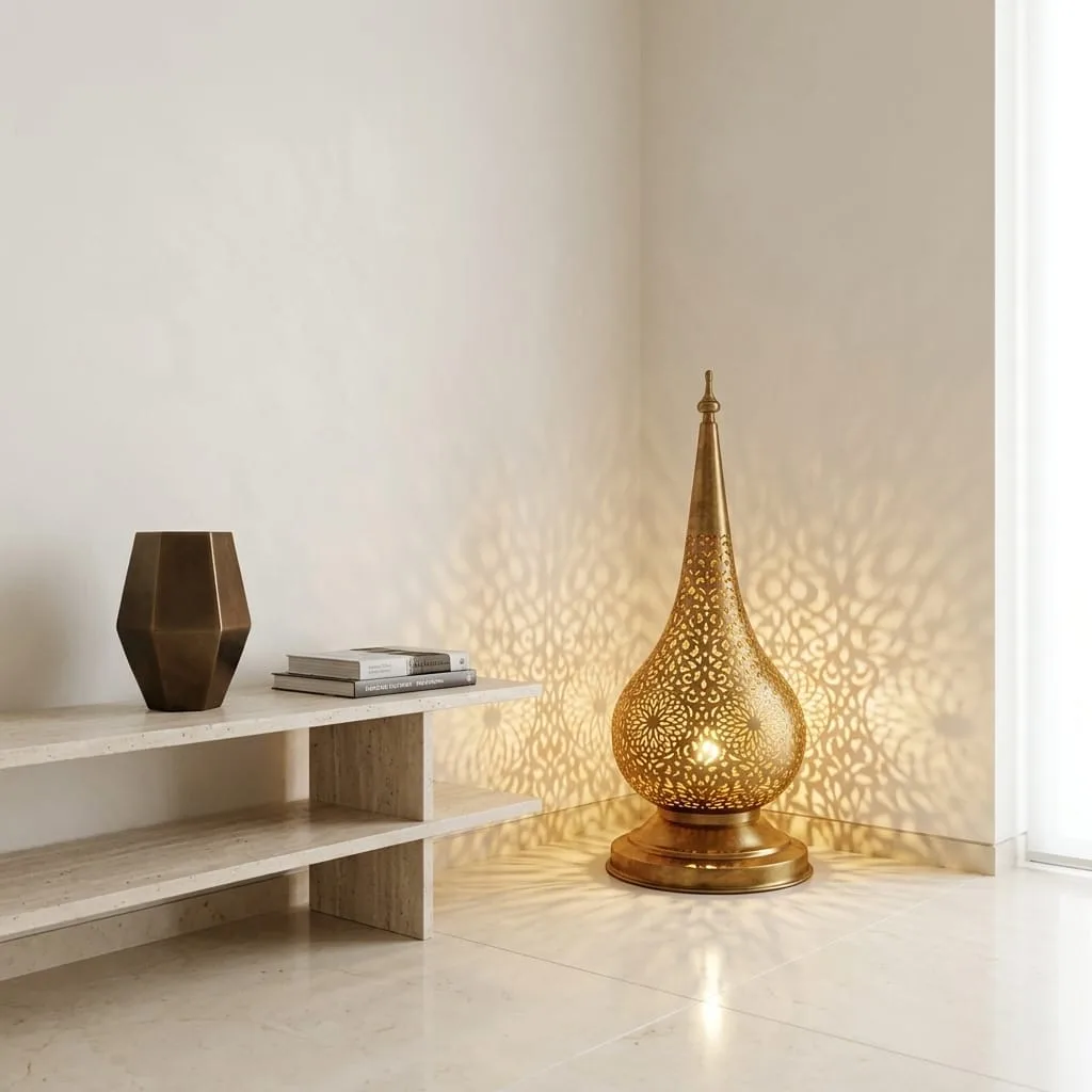 Pierced Brass Teardrop Lamp — view 12 of 15