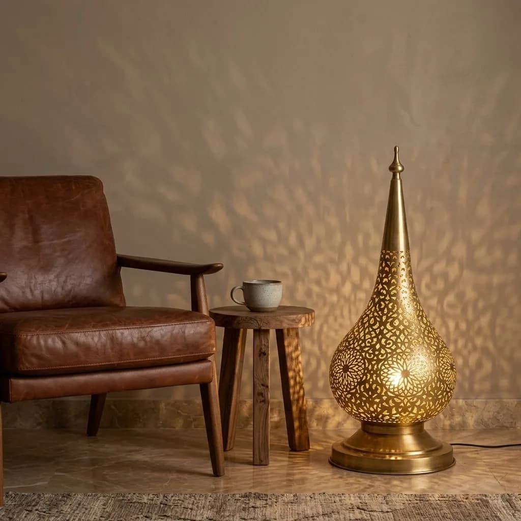 Pierced Brass Teardrop Lamp — view 14 of 15