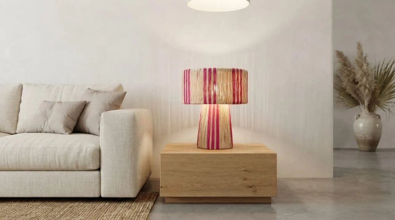 Raffia Table Lamp, Pink Stripe — view 1 of 5