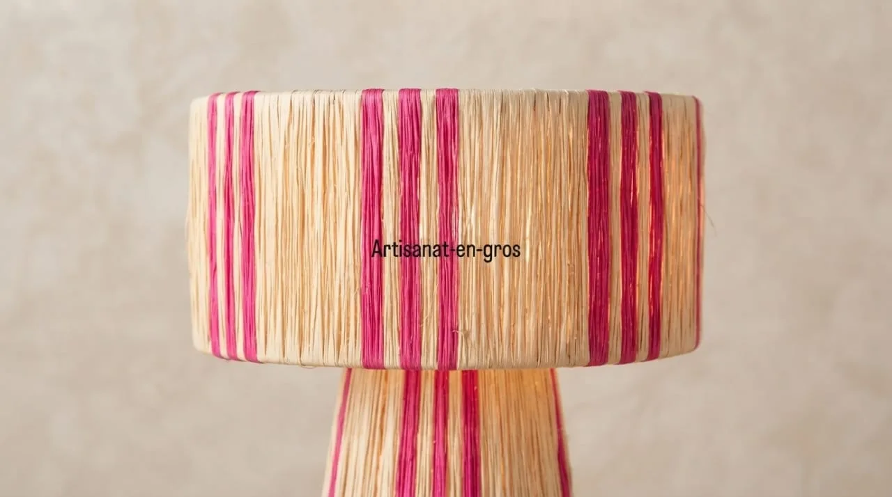 Raffia Table Lamp, Pink Stripe — view 4 of 5