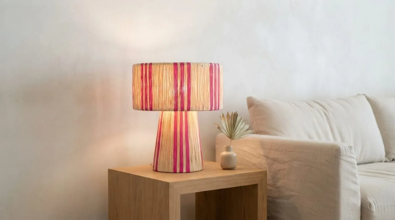 Raffia Table Lamp, Pink Stripe — view 5 of 5