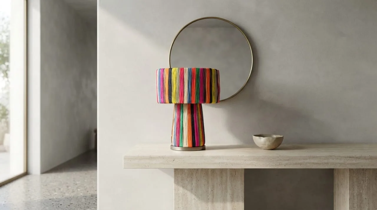 Raffia Table Lamp, Rainbow Stripe — view 1 of 6