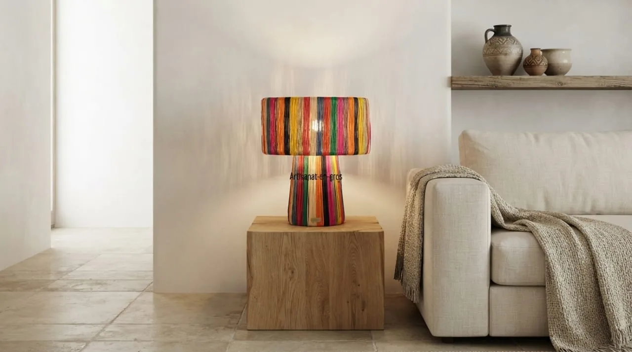 Raffia Table Lamp, Rainbow Stripe — view 2 of 6