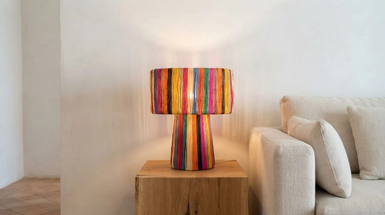 Raffia Table Lamp, Rainbow Stripe — view 3 of 6