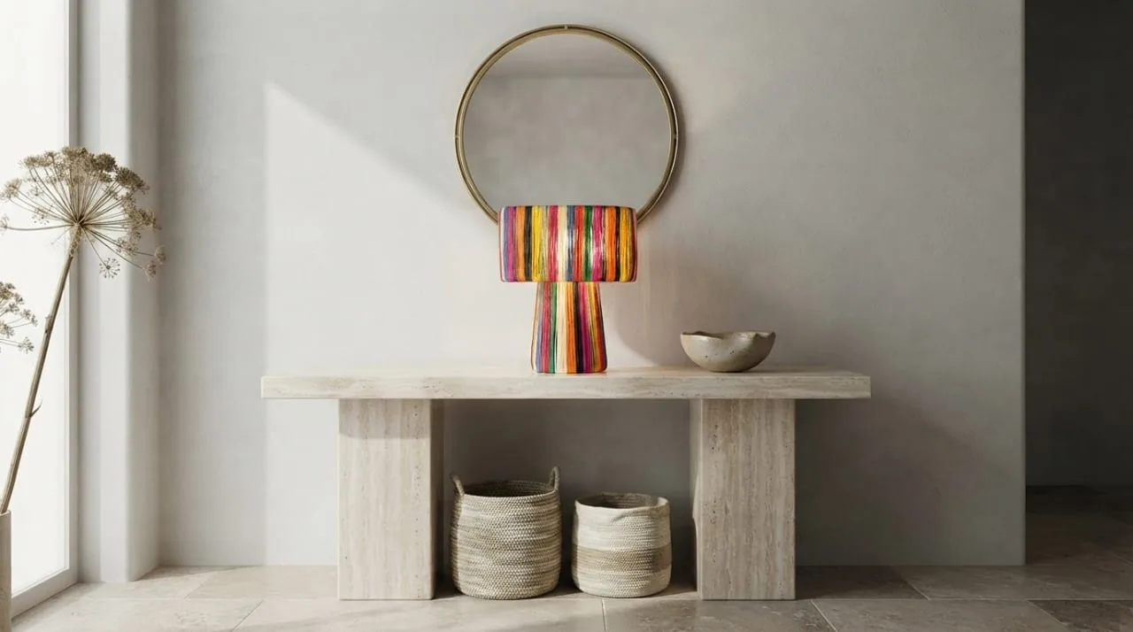 Raffia Table Lamp, Rainbow Stripe — view 4 of 6
