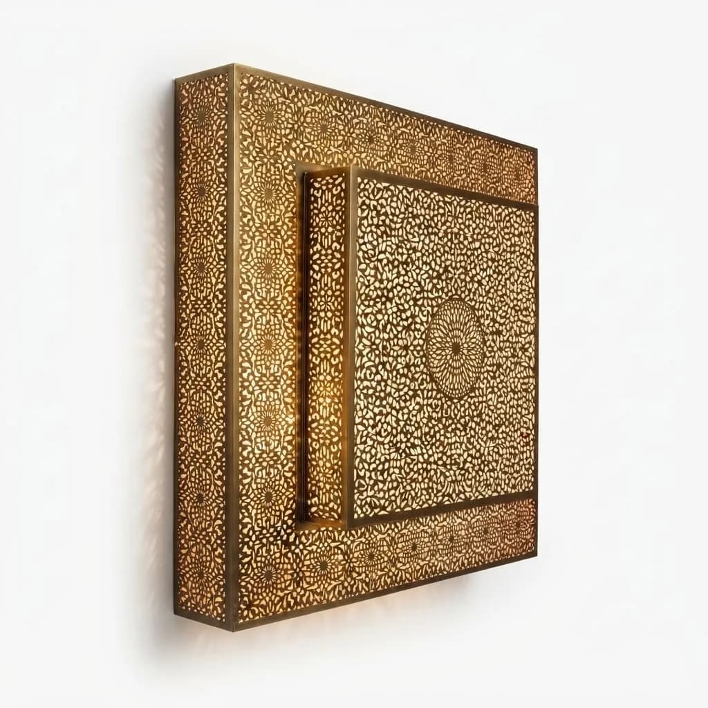 Square Pierced Brass Sconce — view 3 of 5