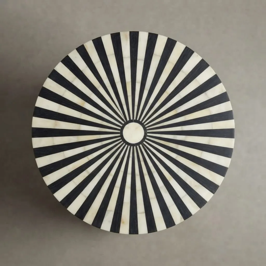 Striped Inlay Drum Table, Black