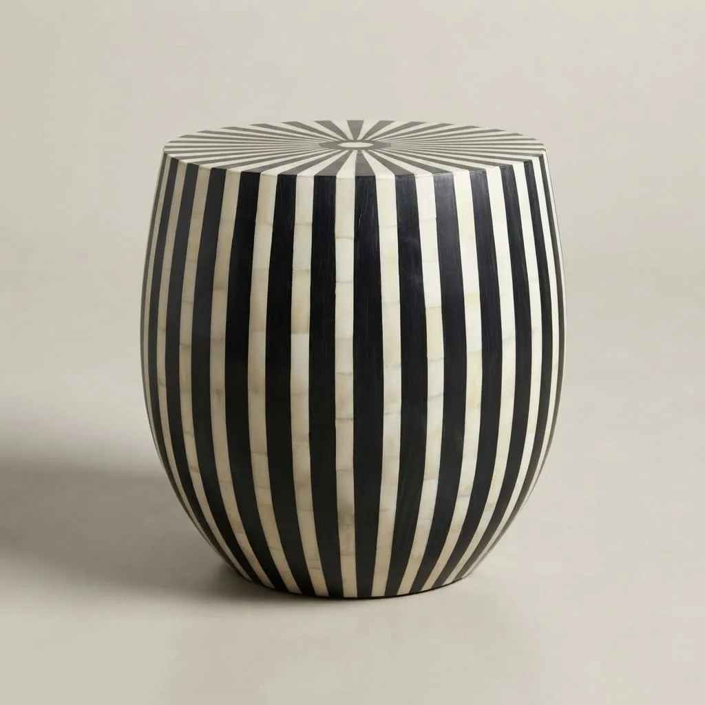 Striped Inlay Drum Table, Black — view 2 of 5