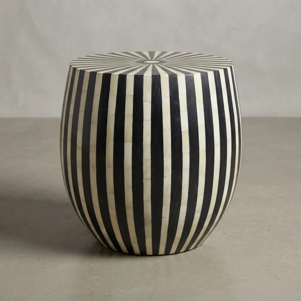 Striped Inlay Drum Table, Black — view 3 of 5