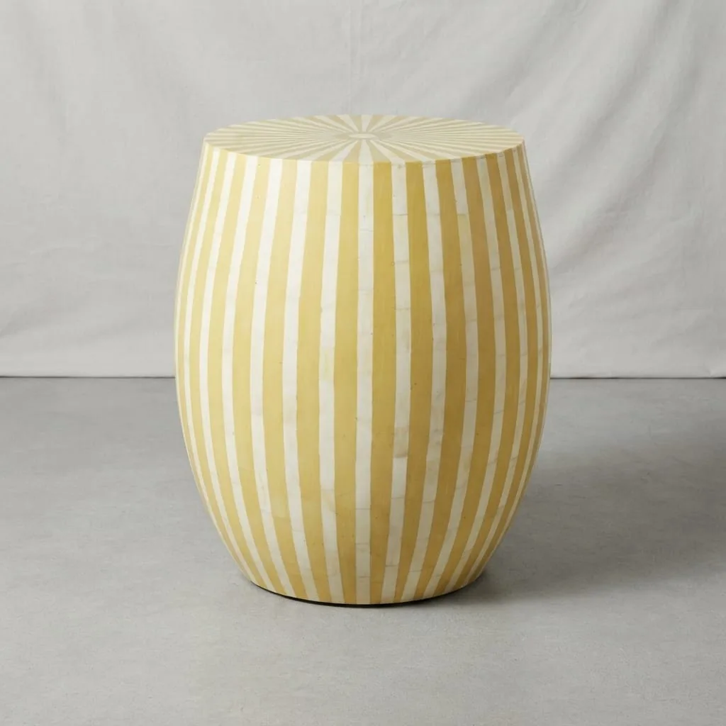 Striped Inlay Drum Table, Mustard — view 2 of 5