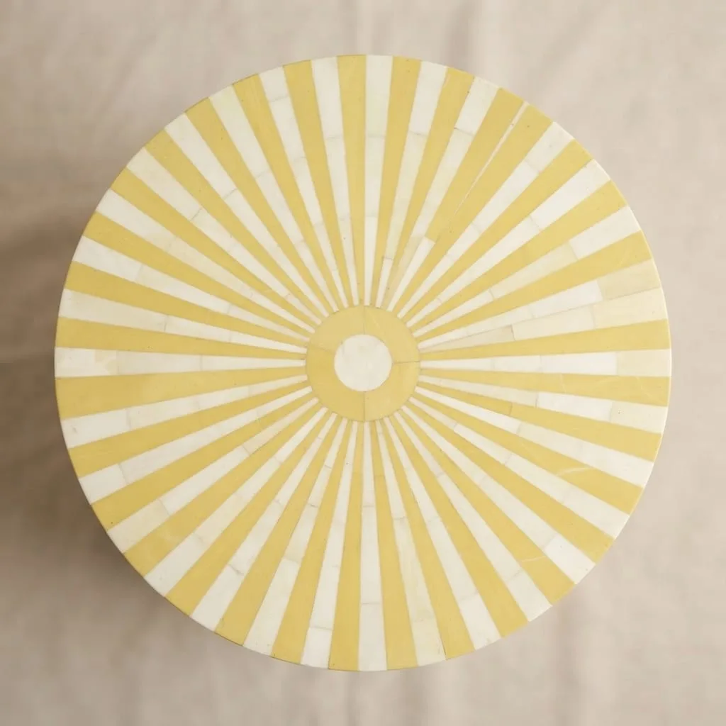 Striped Inlay Drum Table, Mustard — view 3 of 5