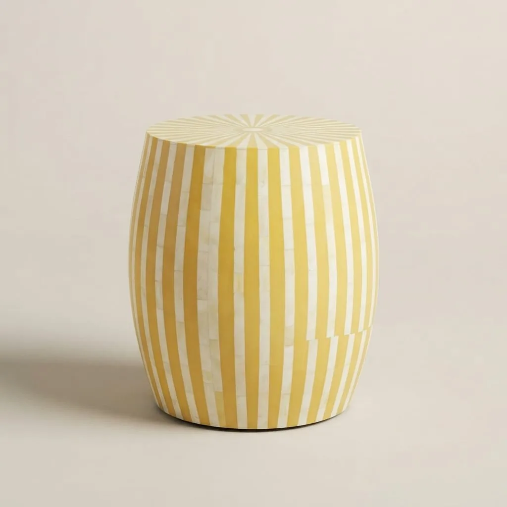 Striped Inlay Drum Table, Mustard — view 5 of 5