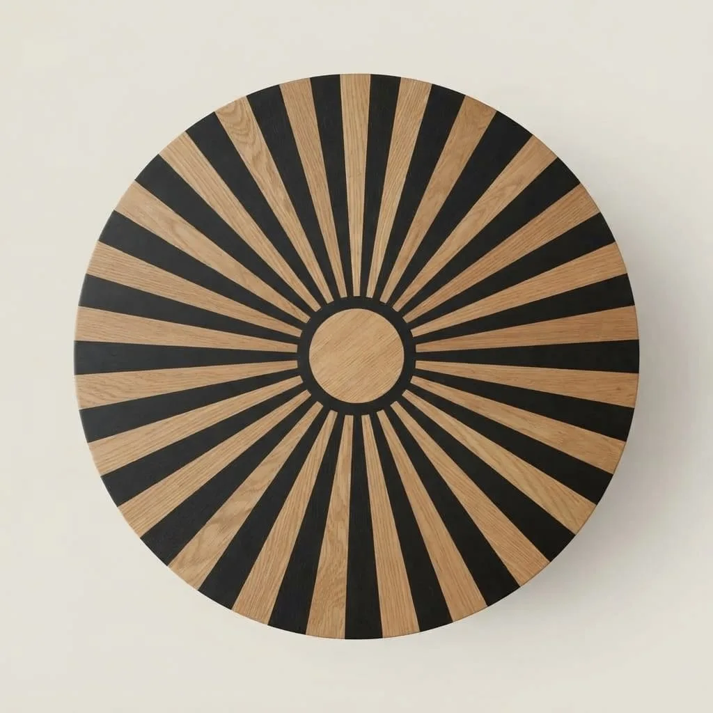 Striped Inlay Drum Table, Oak — view 2 of 5