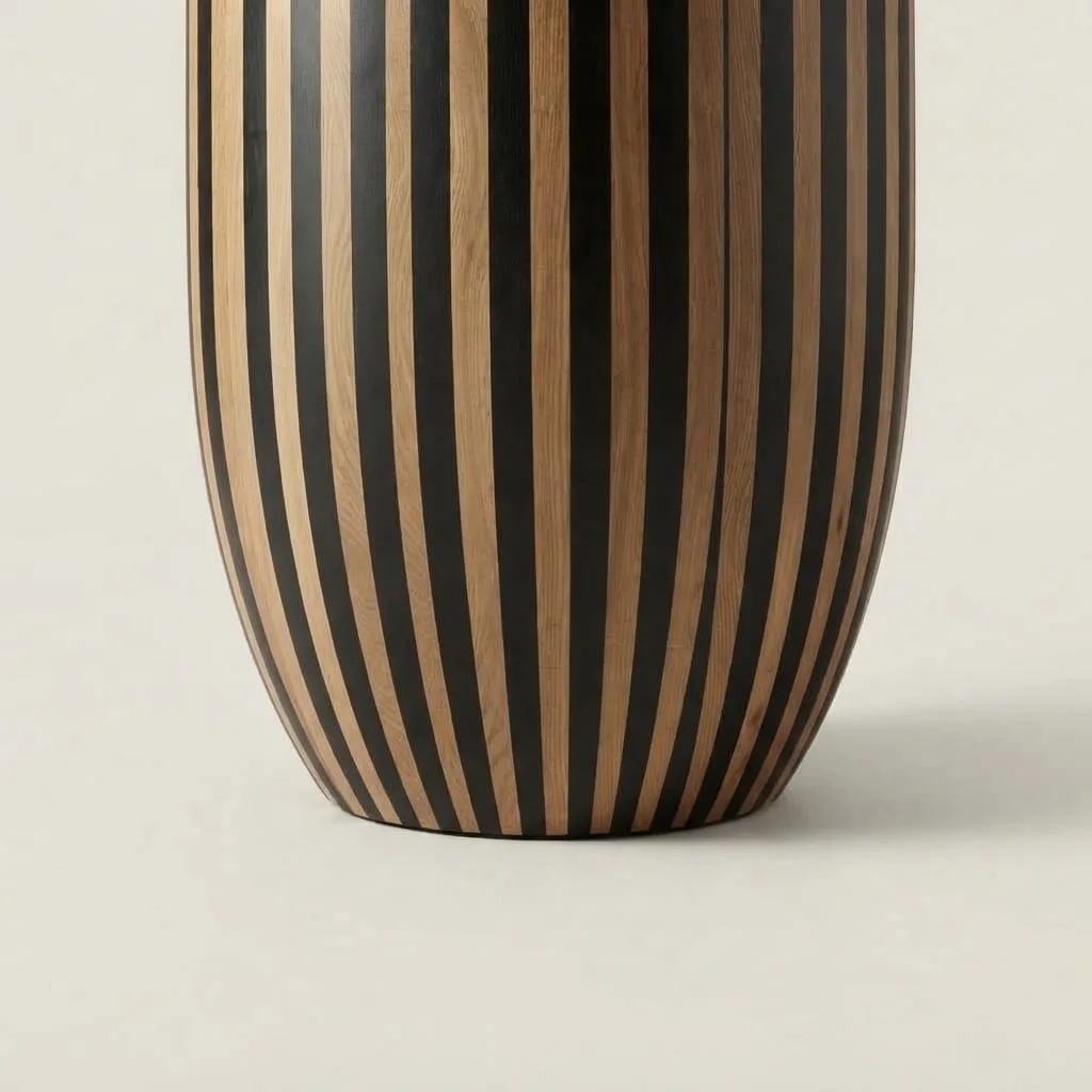 Striped Inlay Drum Table, Oak — view 3 of 5