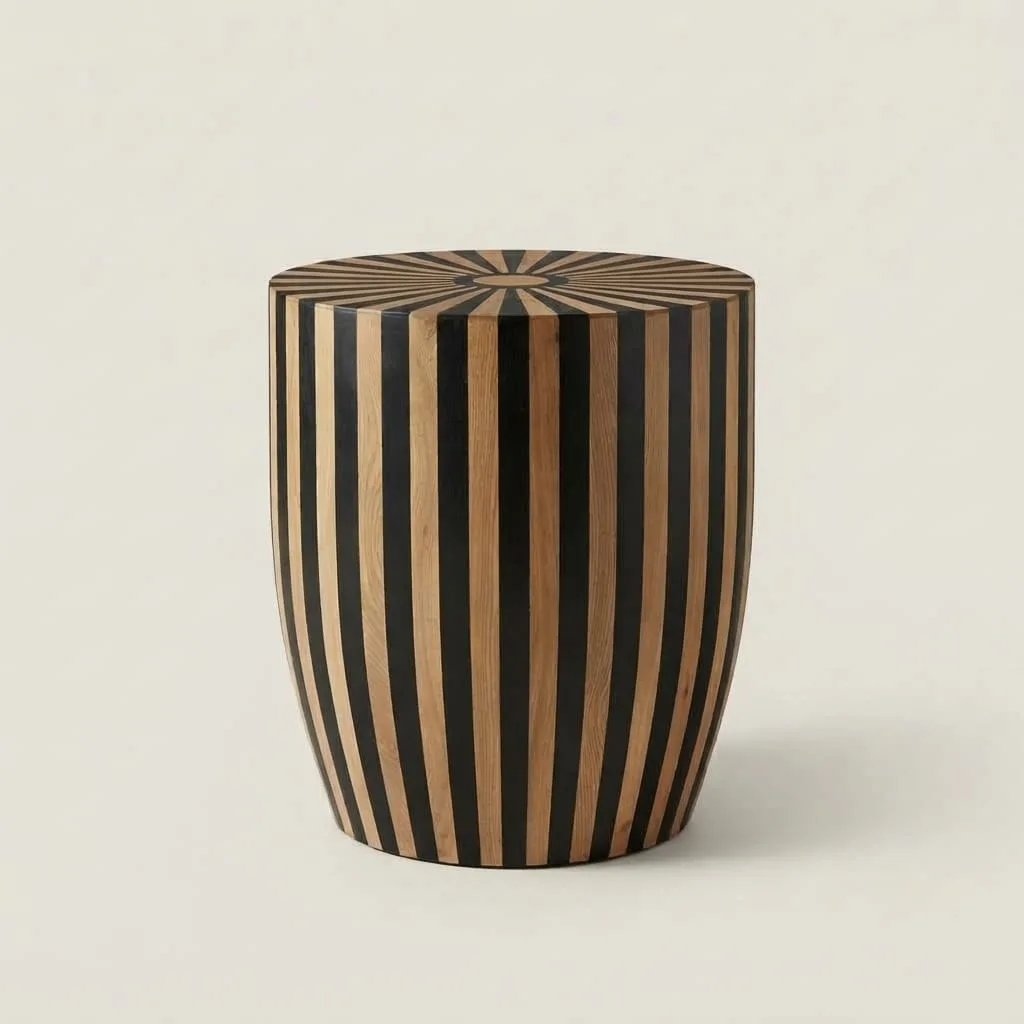 Striped Inlay Drum Table, Oak — view 4 of 5