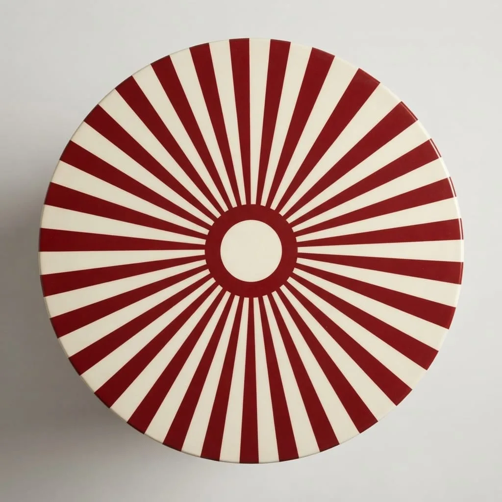 Striped Inlay Drum Table, Red