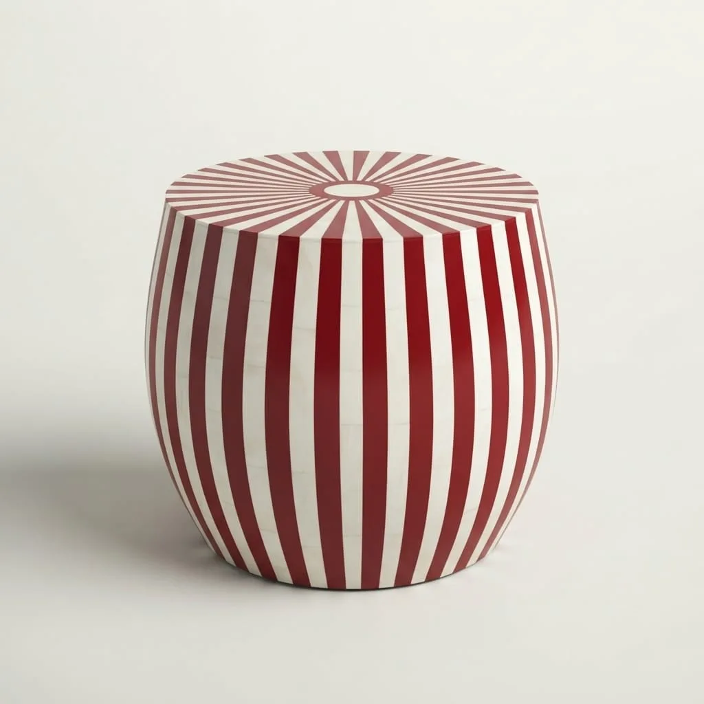 Striped Inlay Drum Table, Red — view 3 of 5