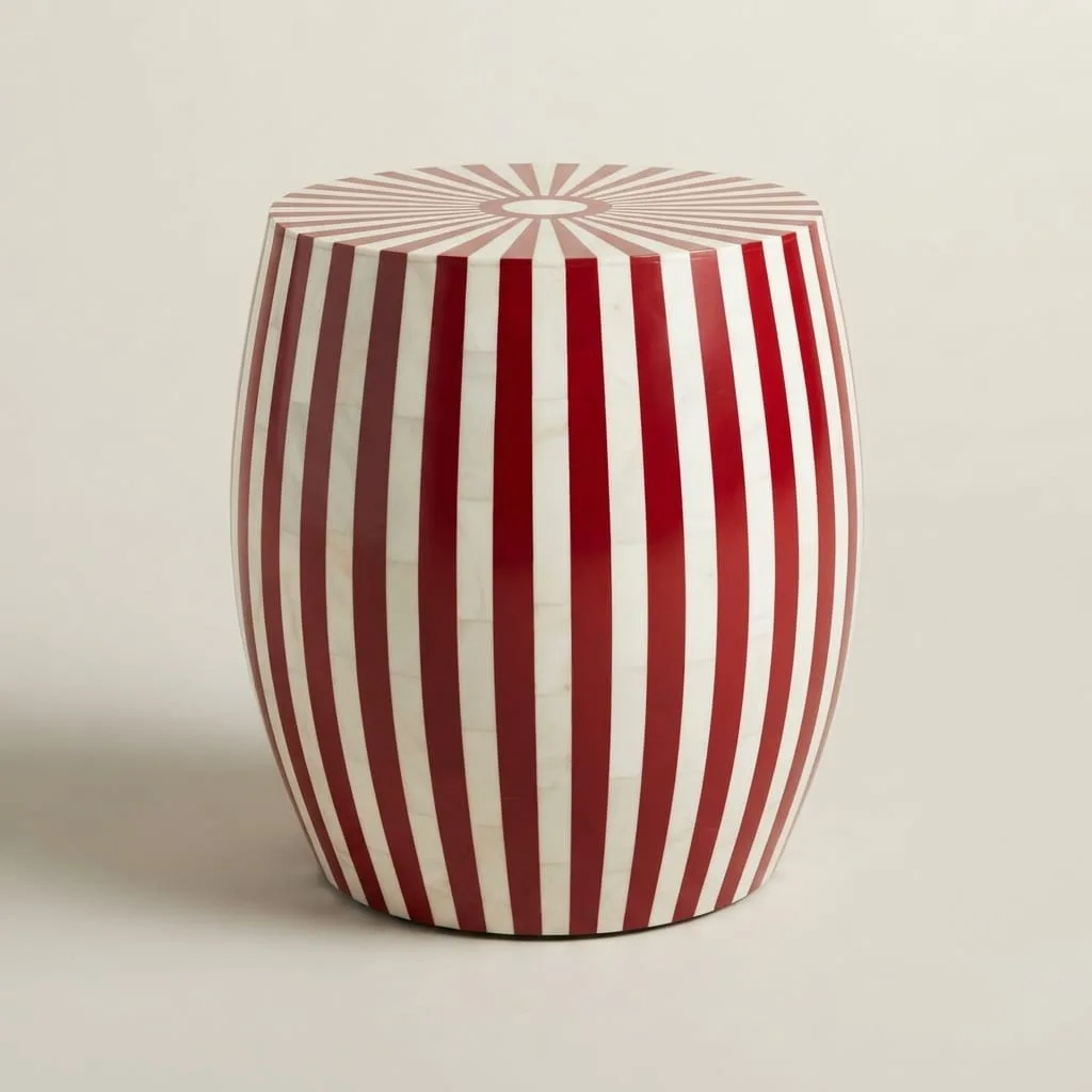 Striped Inlay Drum Table, Red — view 4 of 5