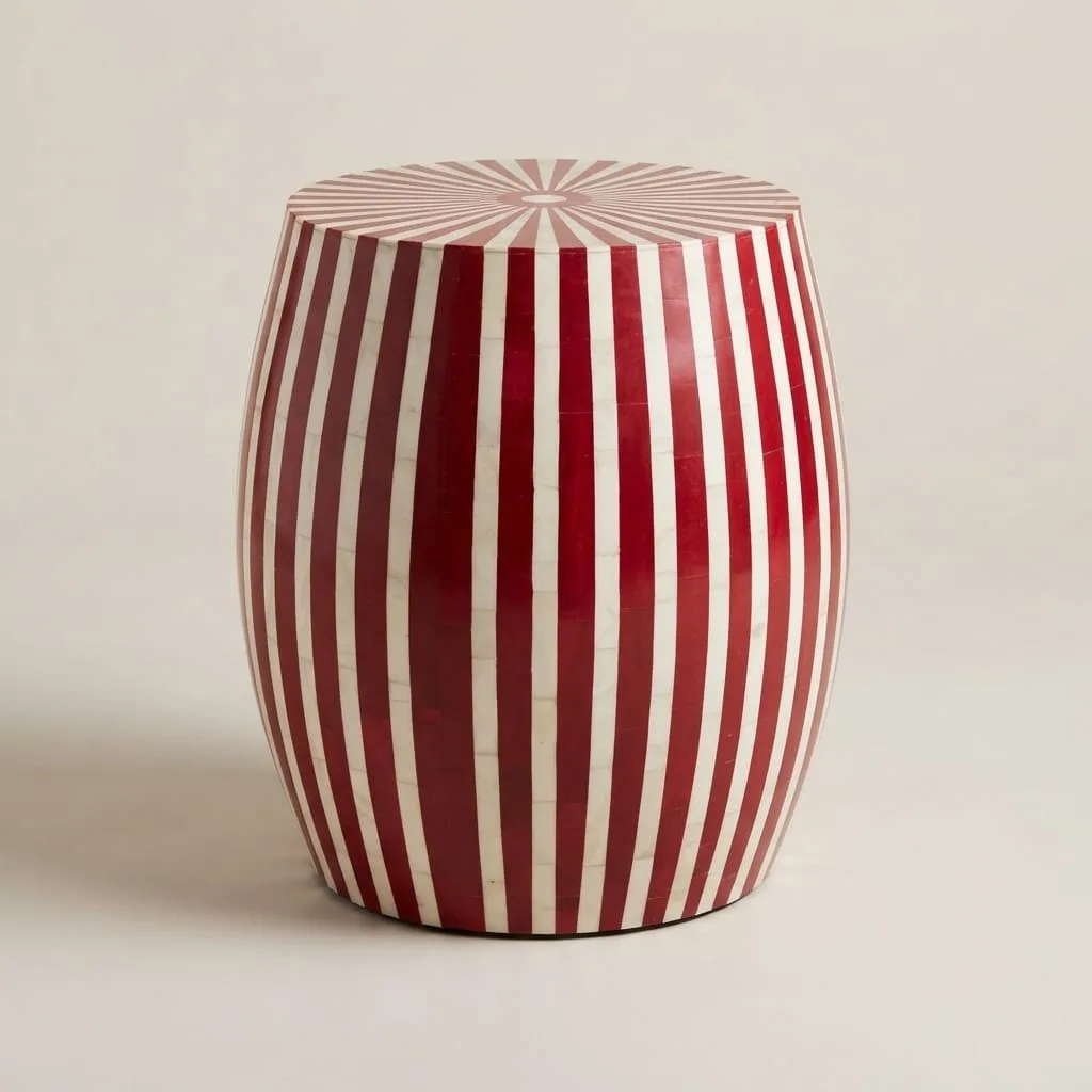 Striped Inlay Drum Table, Red — view 5 of 5