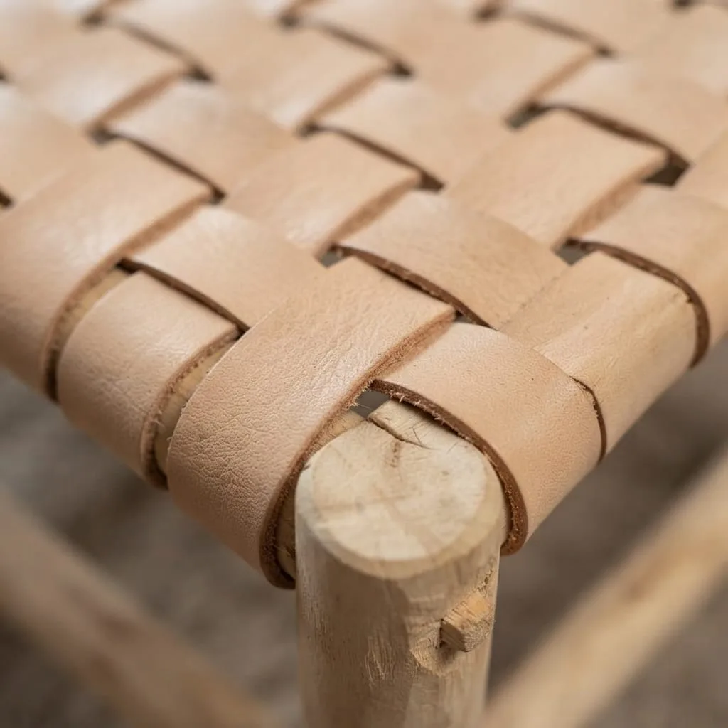 Woven Leather Bench, Nude — view 2 of 4