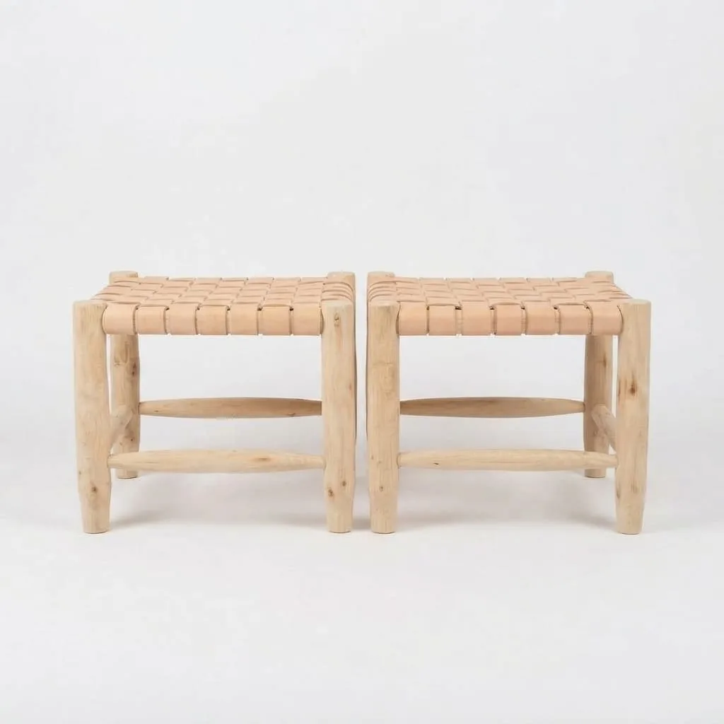 Woven Leather Bench, Nude — view 4 of 4