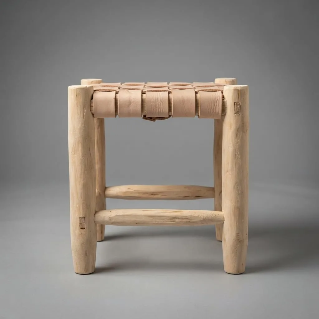 Woven Leather Stool, Beige — view 2 of 5
