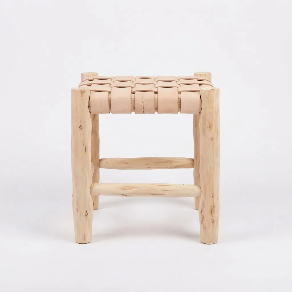 Woven Leather Stool, Beige — view 3 of 5