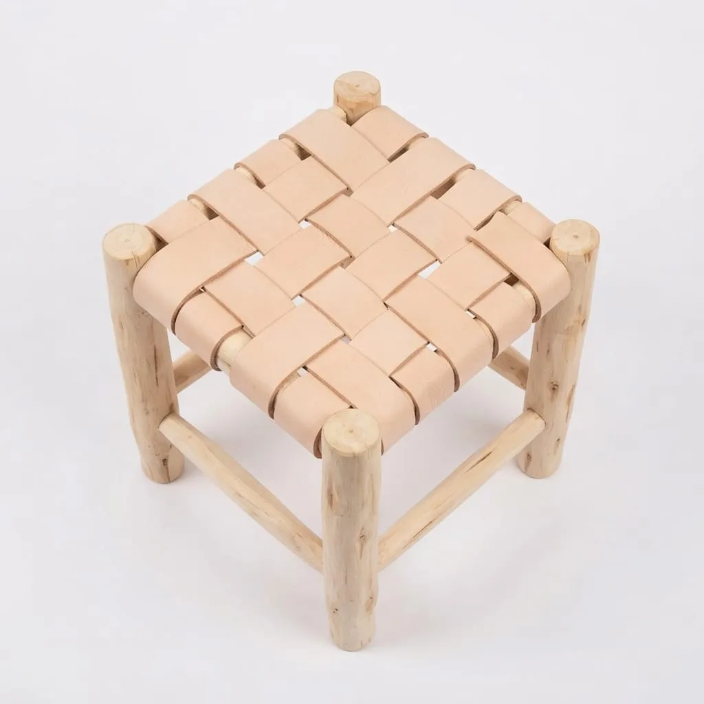 Woven Leather Stool, Beige — view 5 of 5